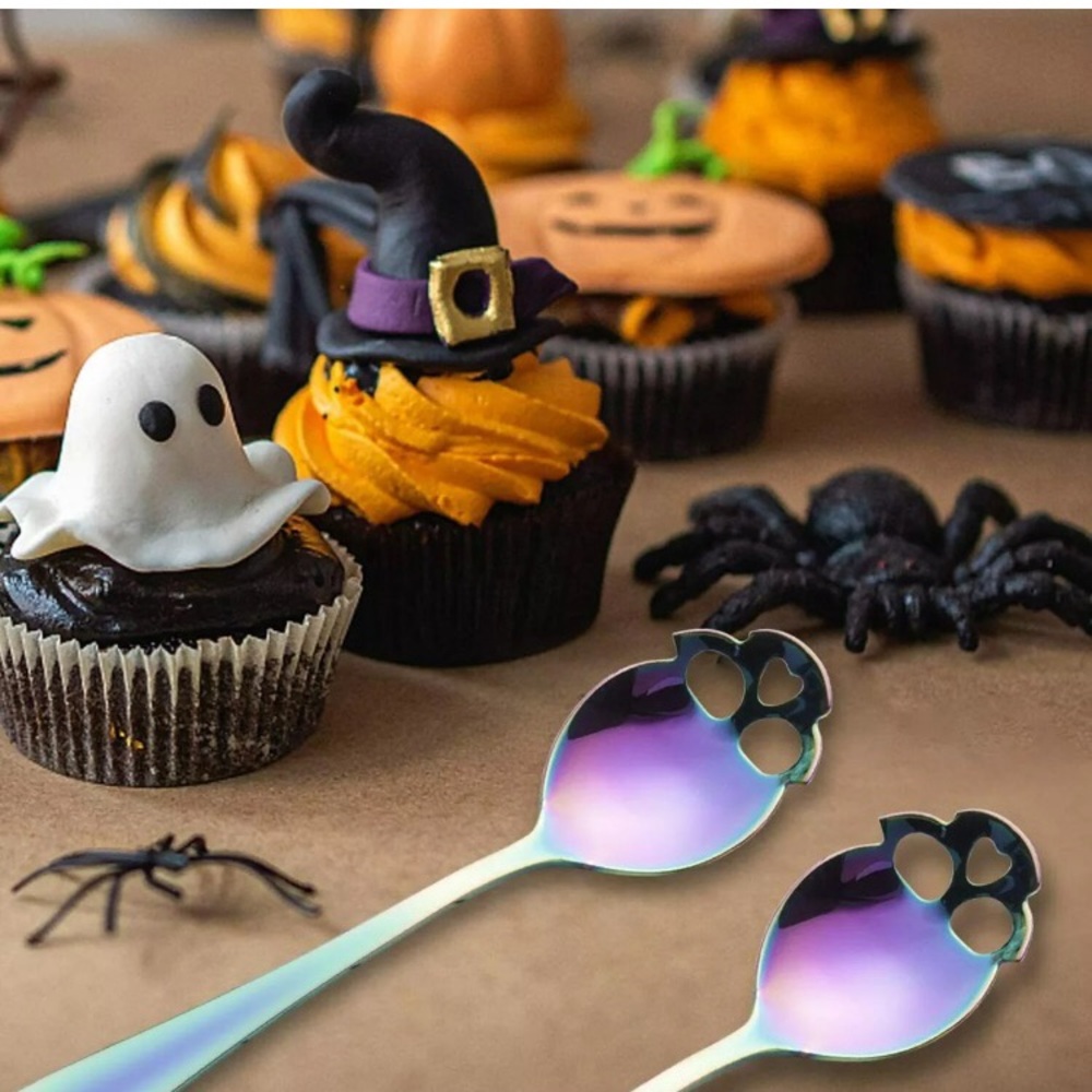 💀 Awesome Single Iridescent Rainbow Oil Slick Skull Colorful Sugar Spoon
